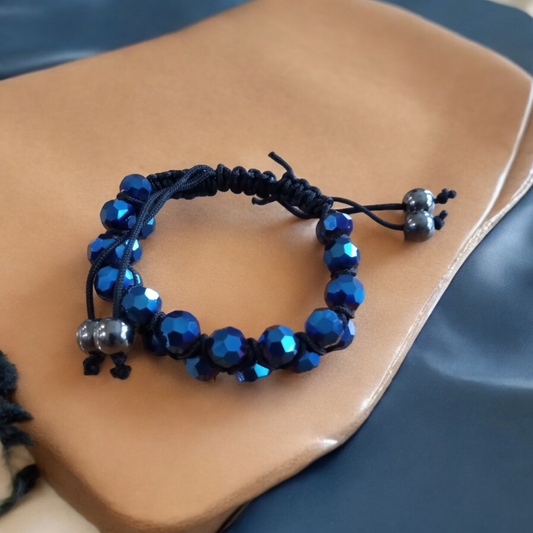 Women's Blue Glass Beaded Adjustable String Bracelet - Boho Jewelry