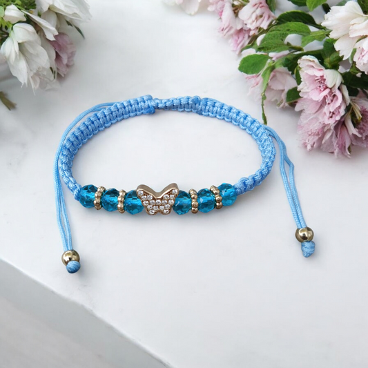 Blue Butterfly Beaded Bracelet with Rhinestones – Perfect Gift for Her