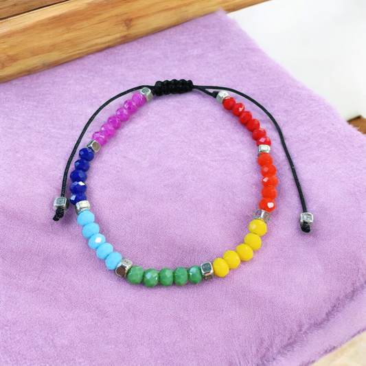 Chakra Healing Bead Bracelet | 4mm Faceted Round Beads | Adjustable Cord | 7 Chakras Energy Balance