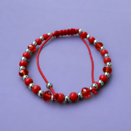 Red-Faceted Red Thread Bracelet | Handcrafted Adjustable Friendship Jewelry