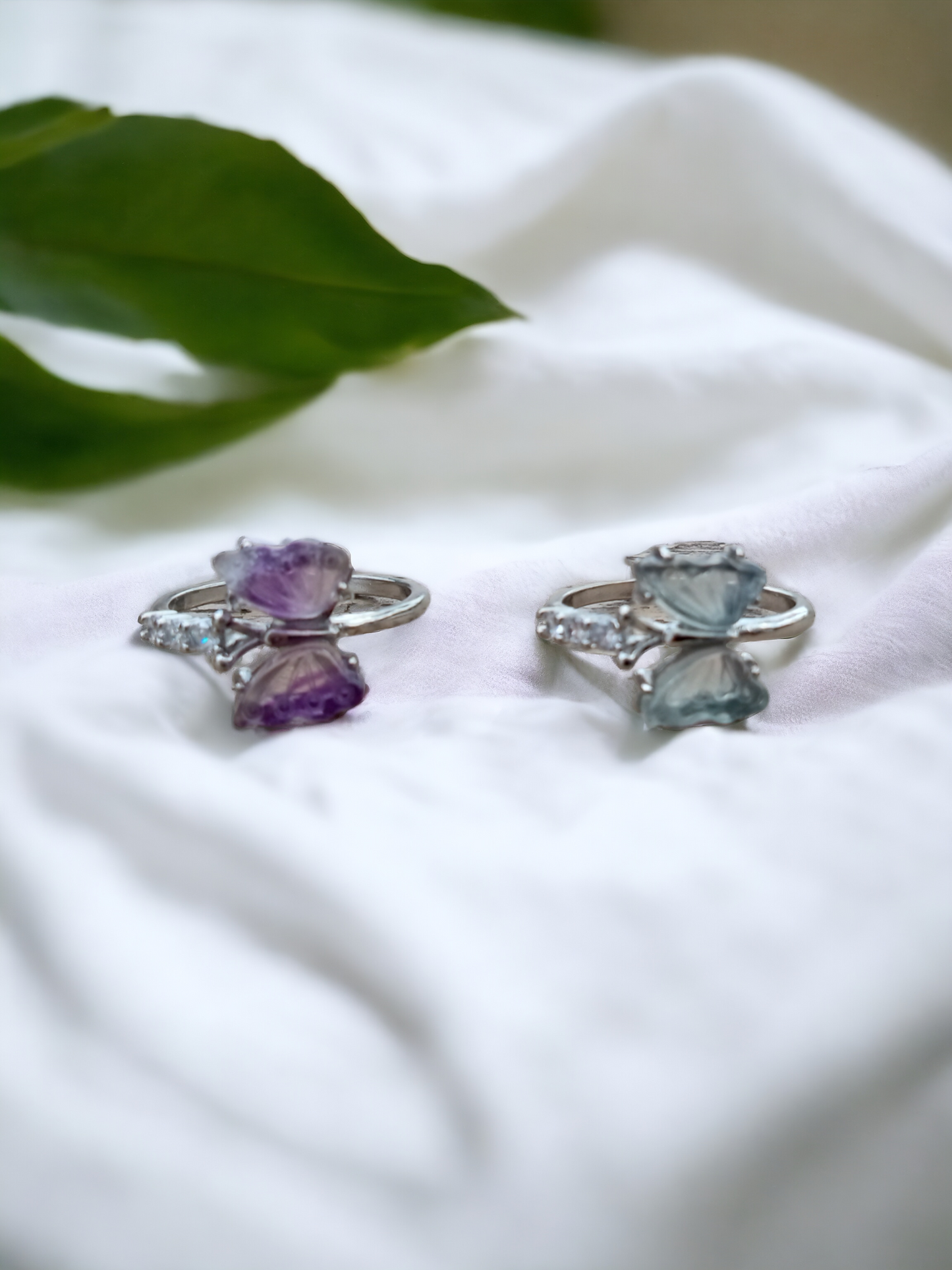 Exquisite Natural Stone Butterfly Ring | Hypoallergenic White Bronze | Lead-Free